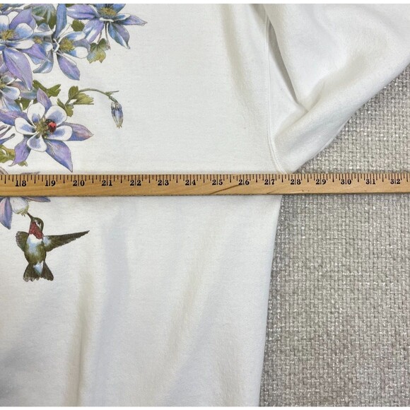 Vintage Hummingbird Sweatshirt 1/4 Zip Women's Size XXL 2XL White Purple Flower - Picture 6 of 8